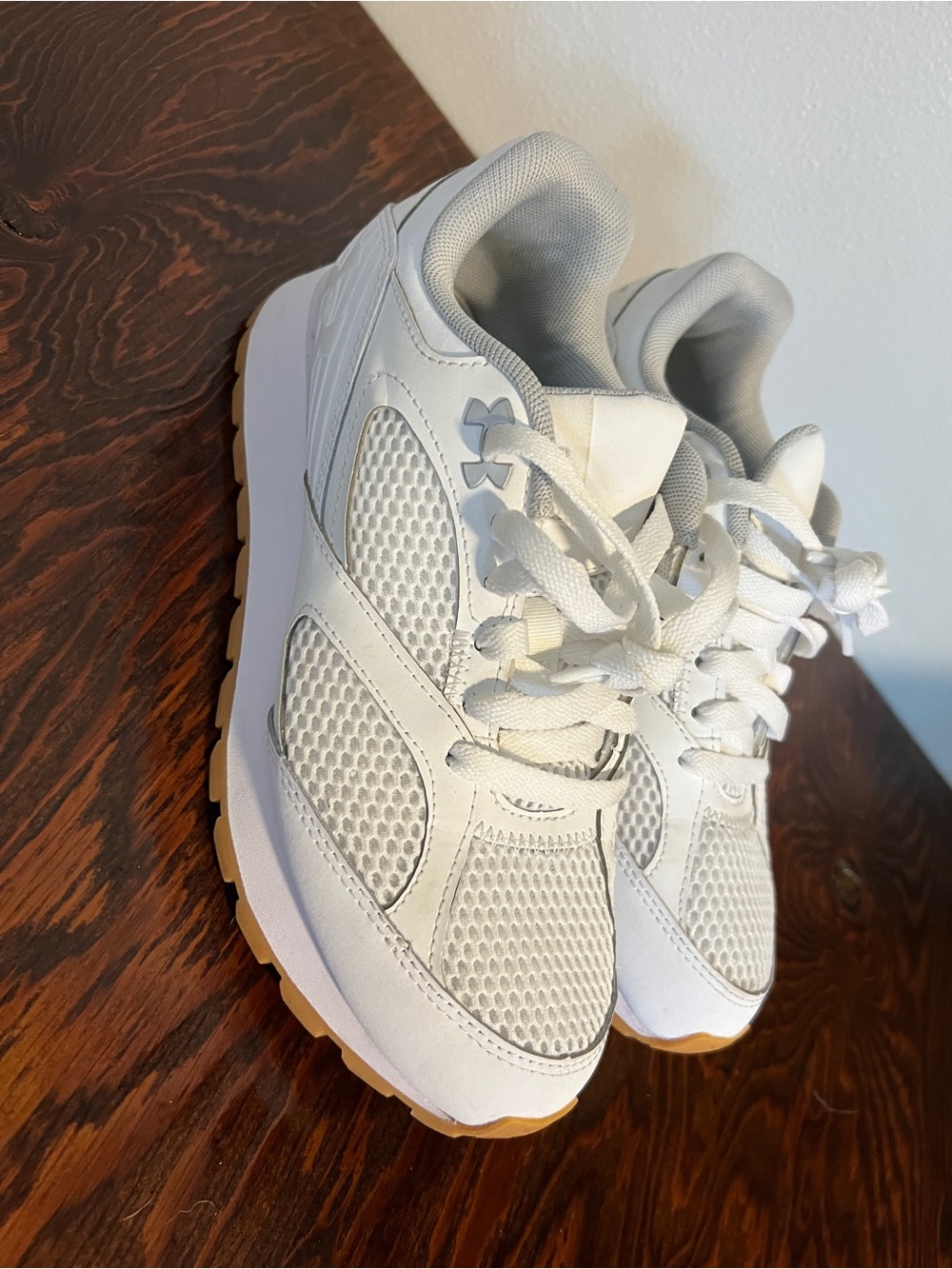 Under Armour Kids White and Gum-Trim Athletic Sneakers